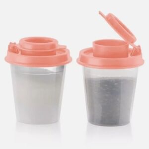 Tupperware Mini 2 oz. Midgets Salt & Pepper Shaker Travel Set Rose, Peach, Black
